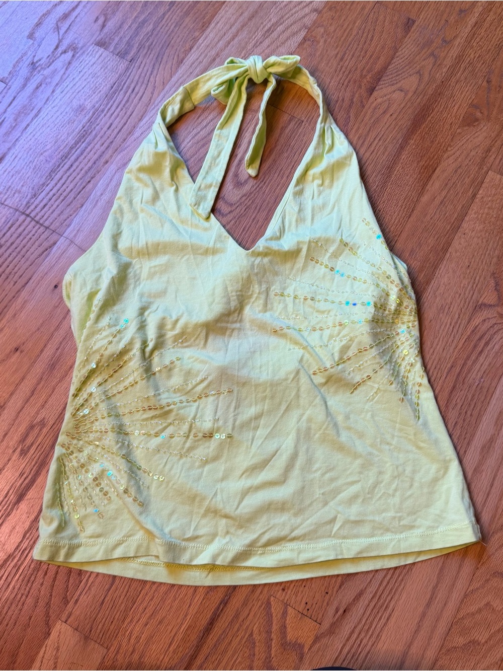 Lime green Y2K vintage I.e. halter top with sequin star bursts
